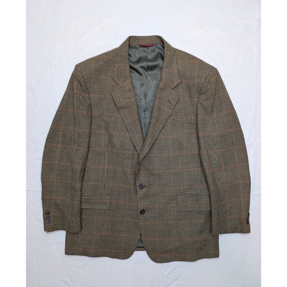 Jos A Bank Blazer Mens 44R Tan Brown Plaid Cashmere Wool Sport Coat